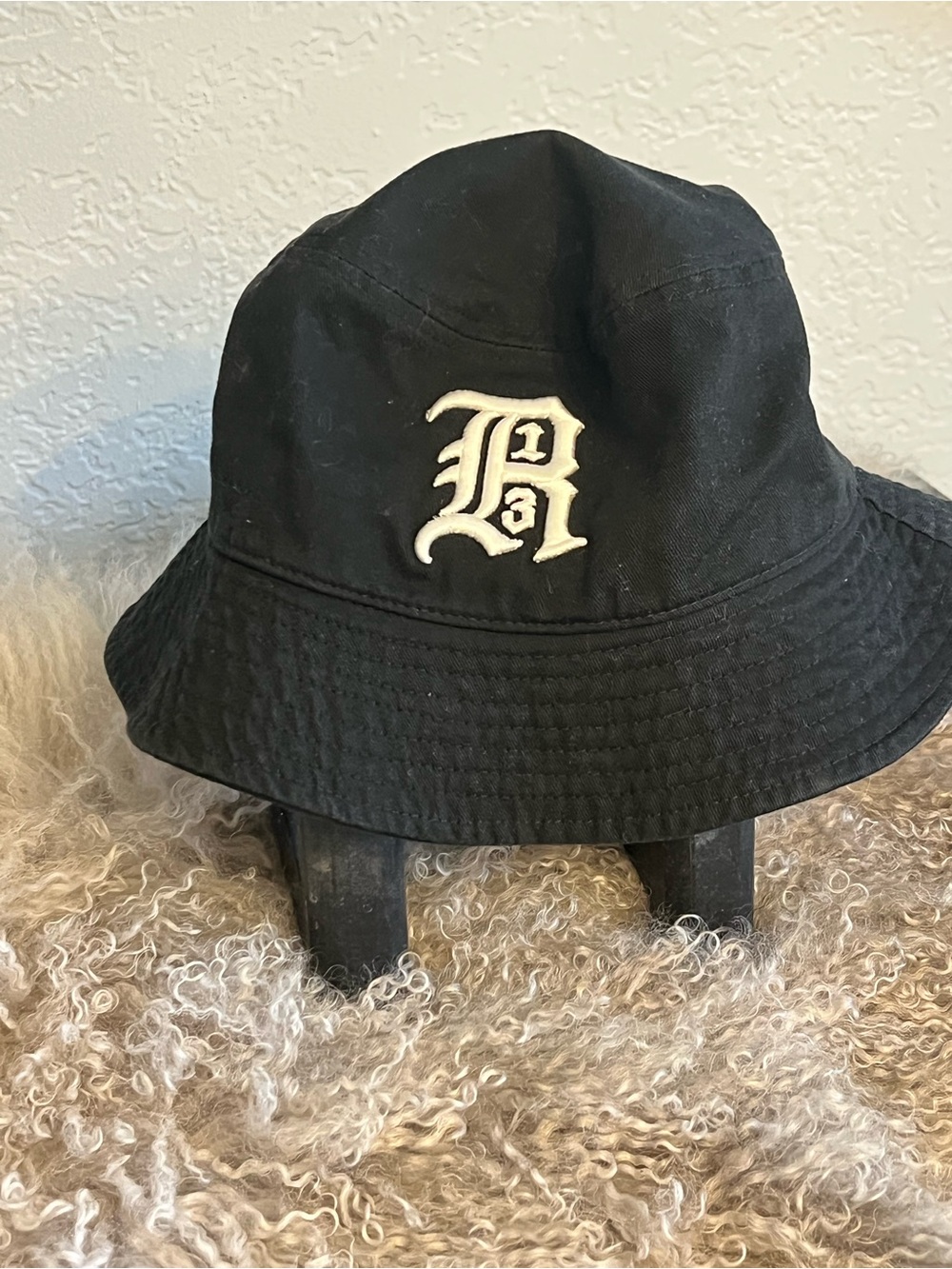 R13 Black Bucket Hat with White Embroidered 'R'